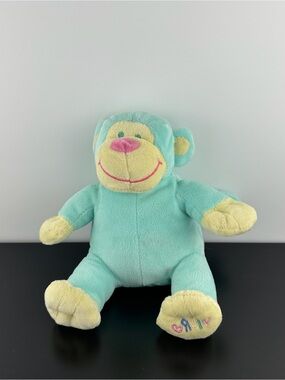 Toys R Us RARE Bruin Baby Blue Sitting Monkey 8” Embroidered Eyes Plush